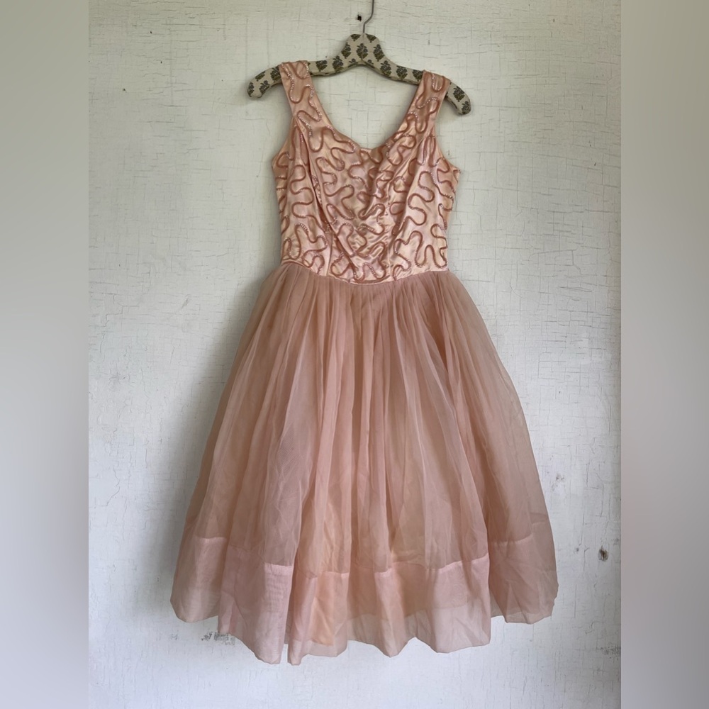 Vintage 50s Bubble Gum Pink sequins Handmade Dress